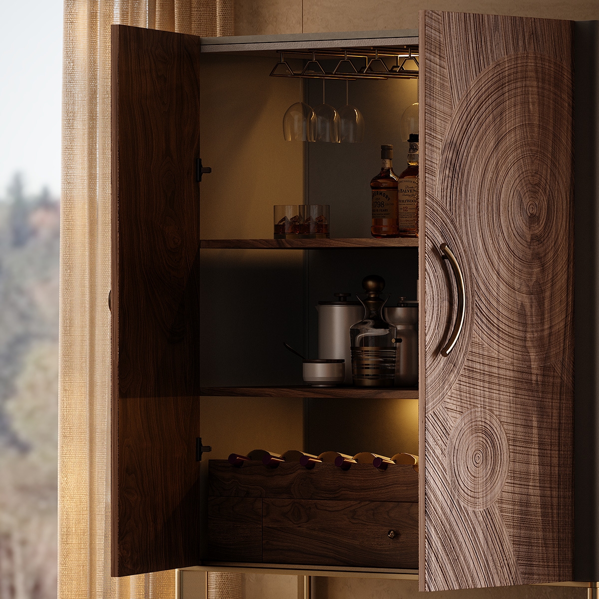 Starry Night Art Carved Wine Cabinet 3