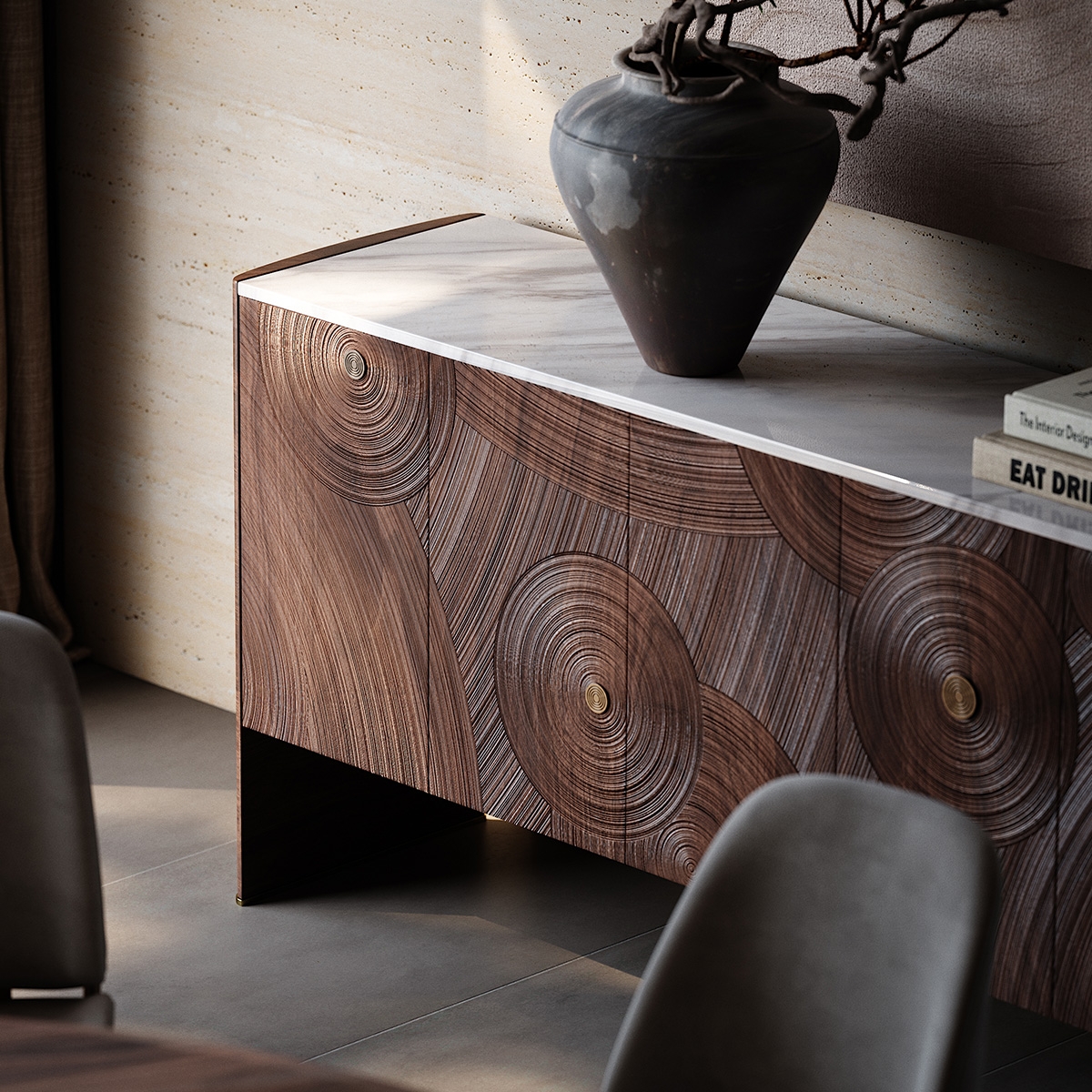 Starry Night Art Carved Sideboard