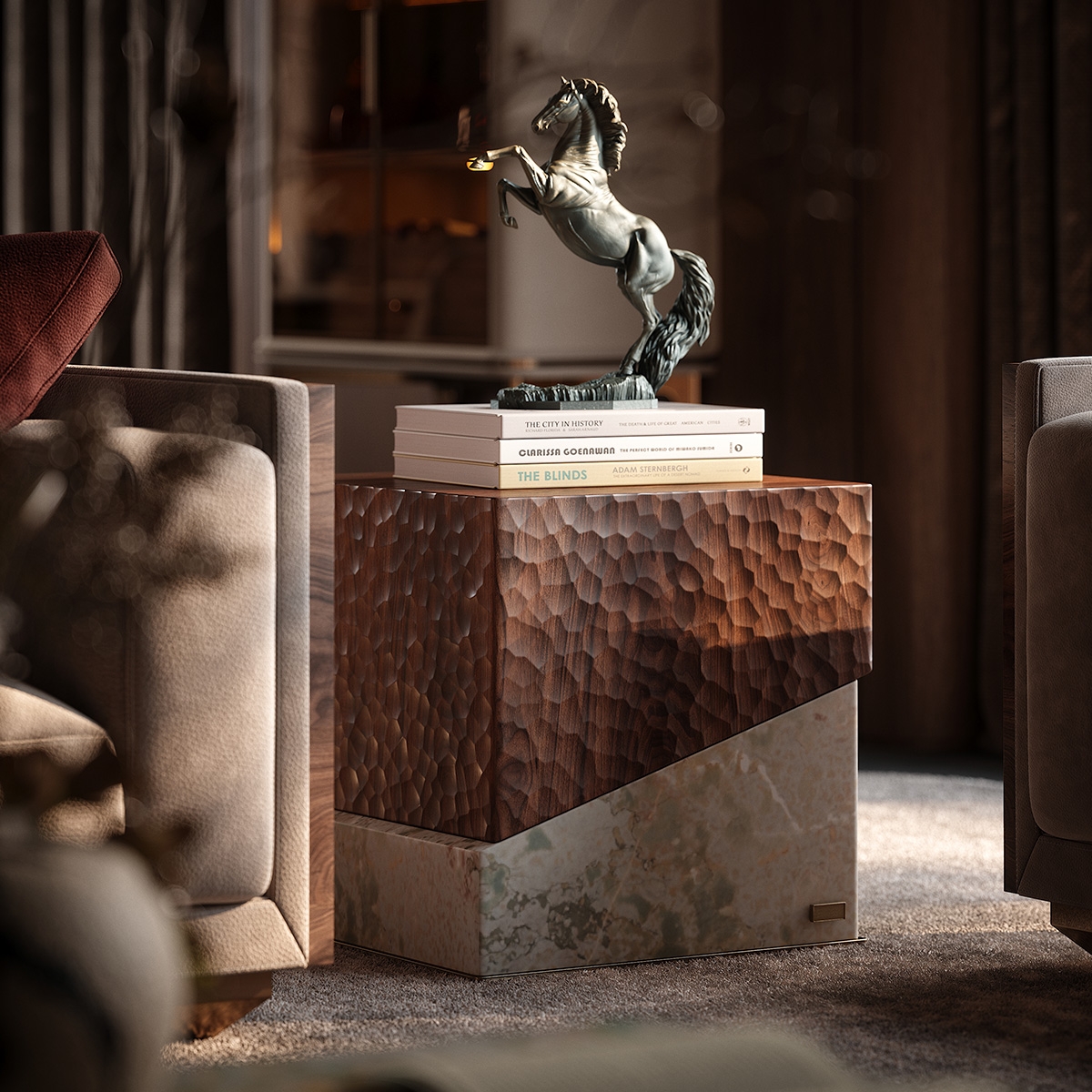 Square Art Carved Corner Table