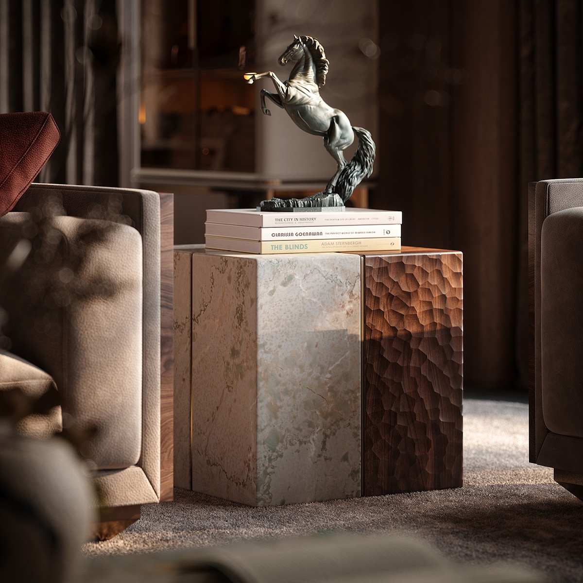 Square Art Carved Corner Table 2