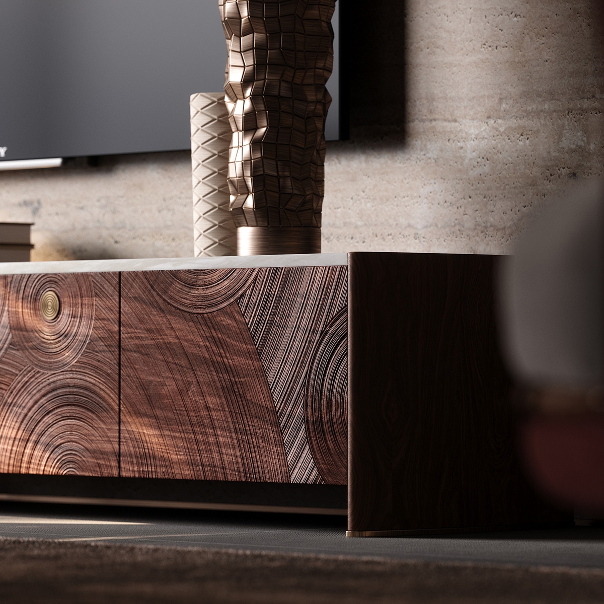 Starry Night Art Carved TV Cabinet 2