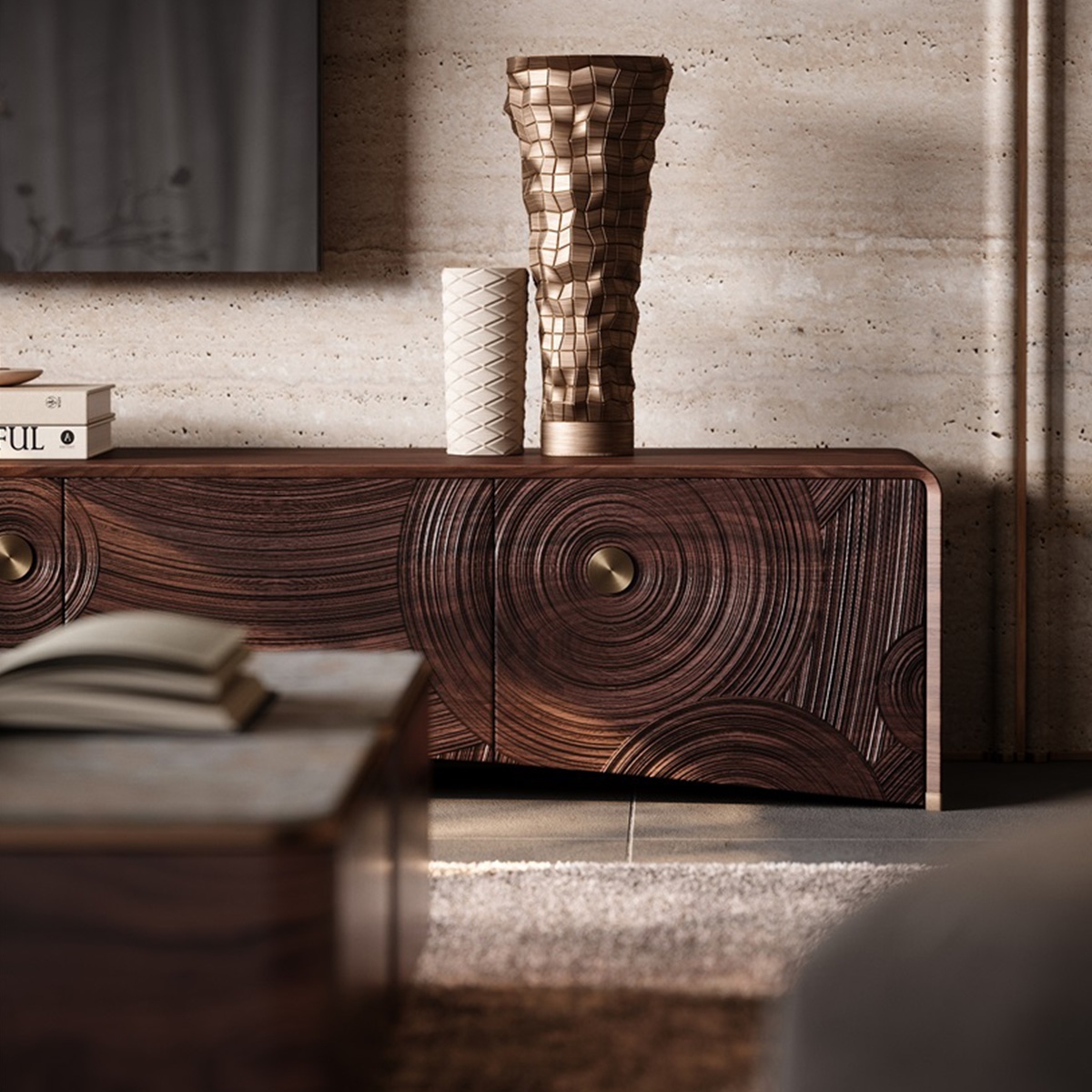 Starry Night Art Carved TV Cabinet 3