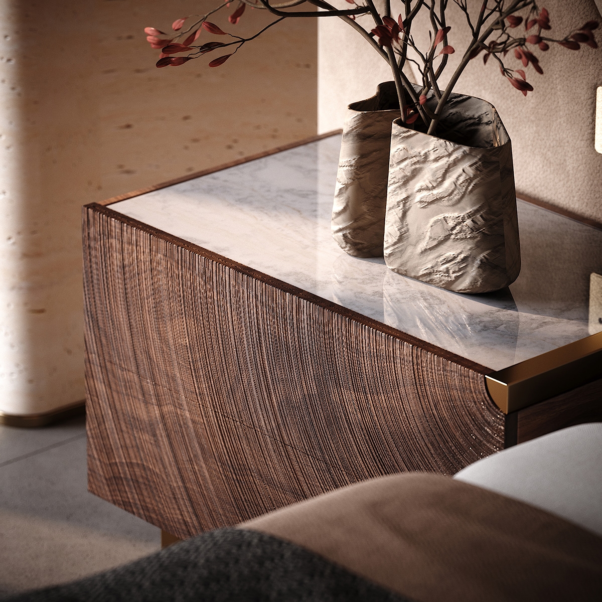 Ripple Art Carved Bedside Table