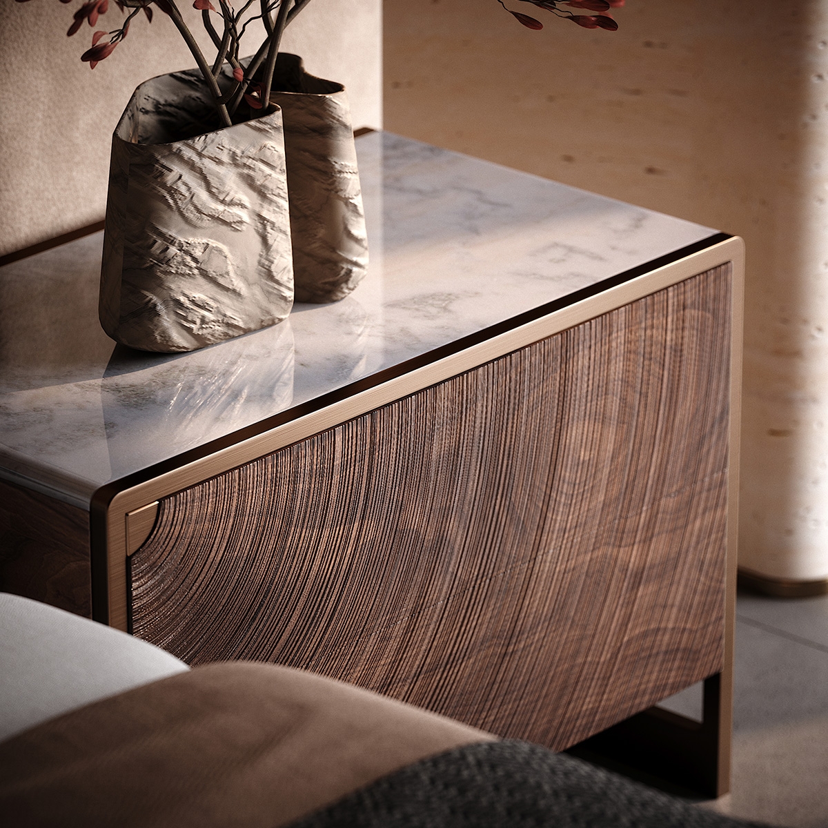 Ripple Art Carved Bedside Table  3