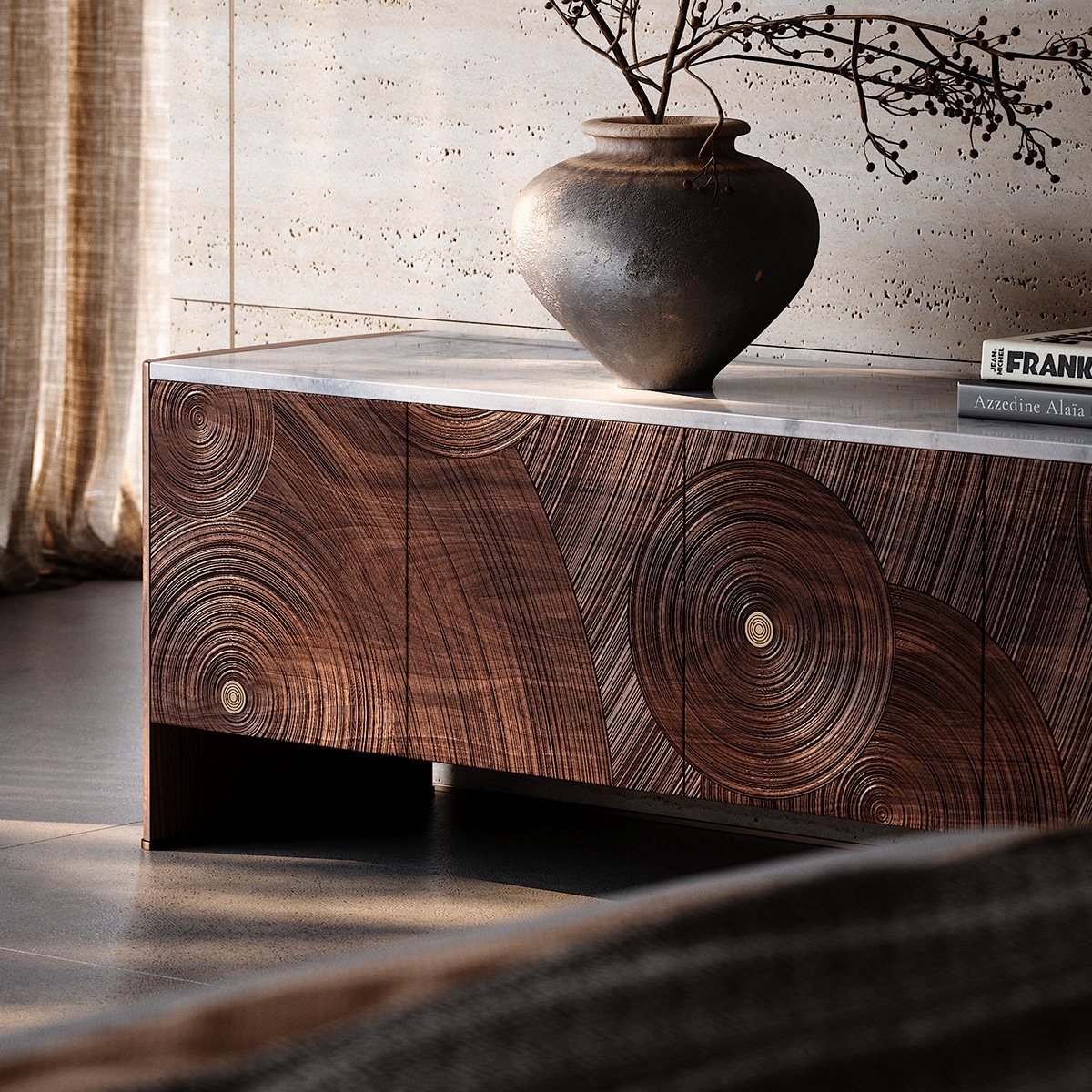 Starry Night Art Carved Bedroom TV Stand 2