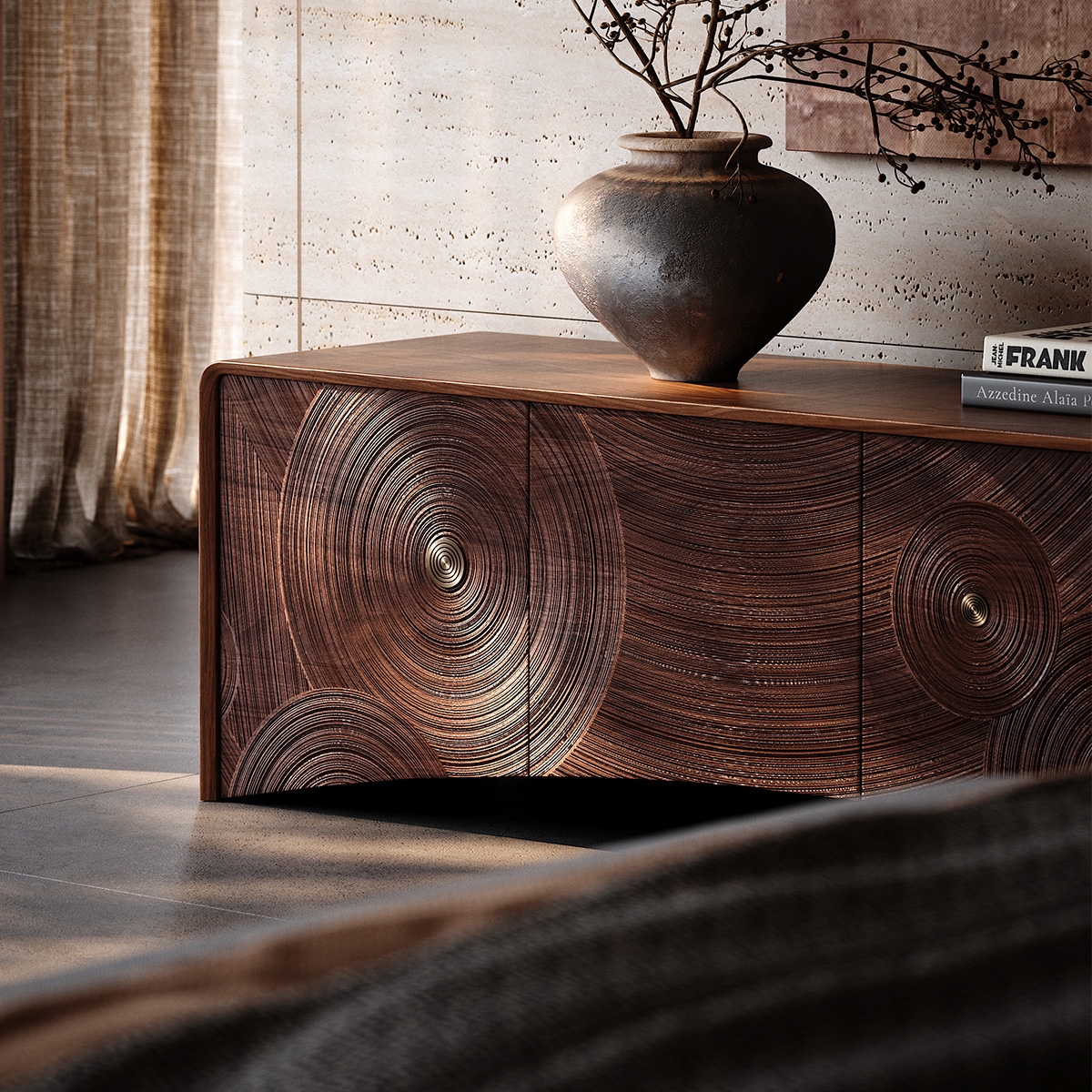 Starry Night Art Carved Bedroom TV Stand