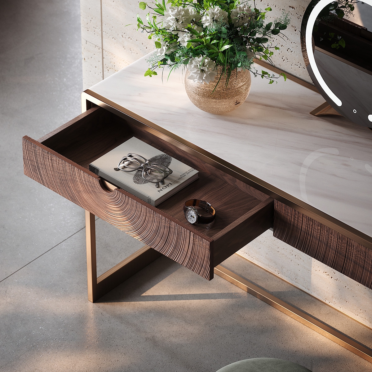 Ripple Art Carved Dressing Table