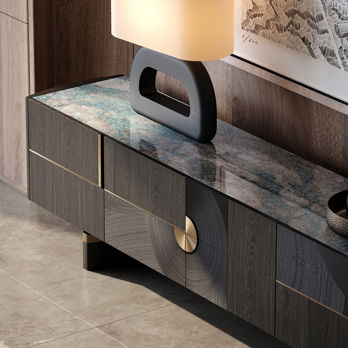 Starry Night Art Carved TV Cabinet 5